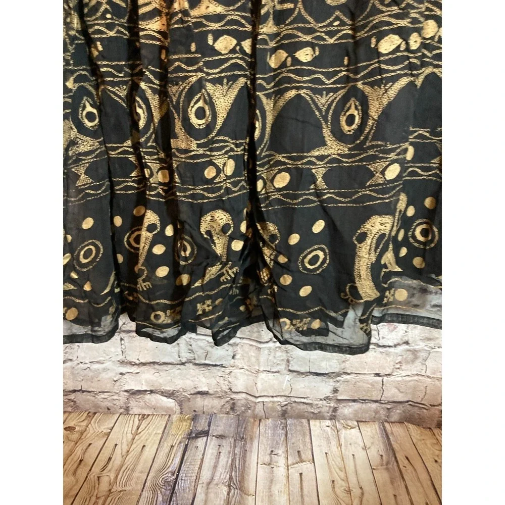 Vintage Together! Skirt Womens 1X Black & Gold Organza Midi‎ Flare Pleated Plus